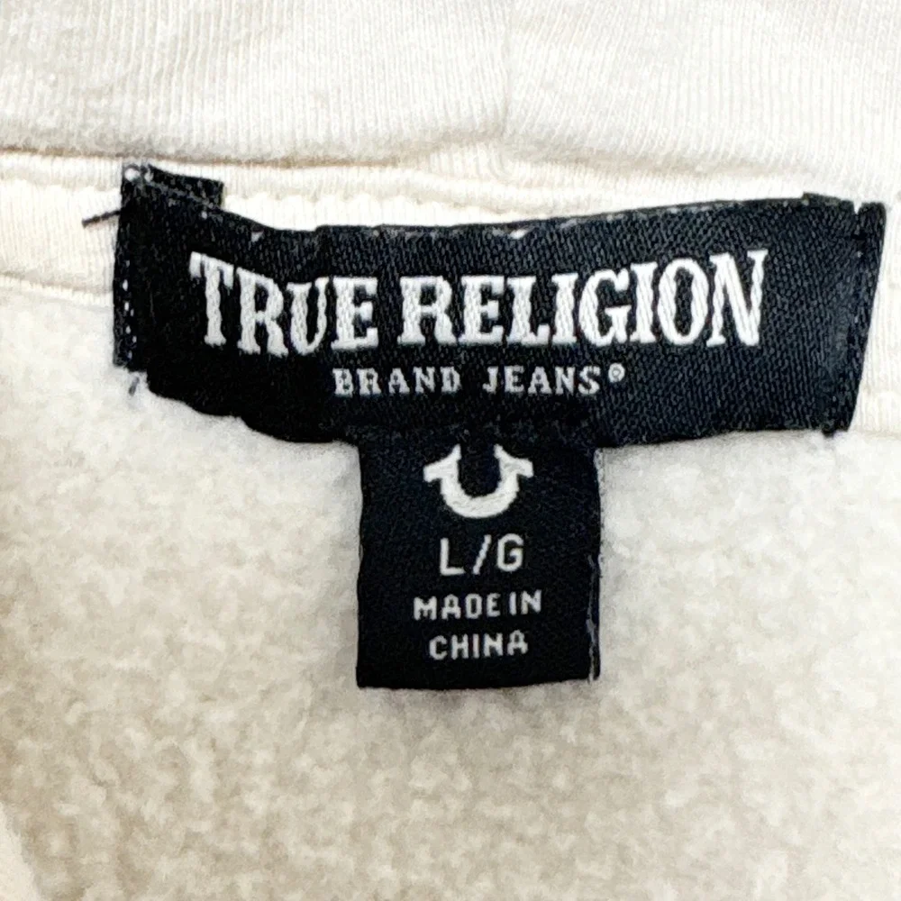 True Religion Mens Core Zip Up Hoodie Cream Buddha Graphic 105621R Large